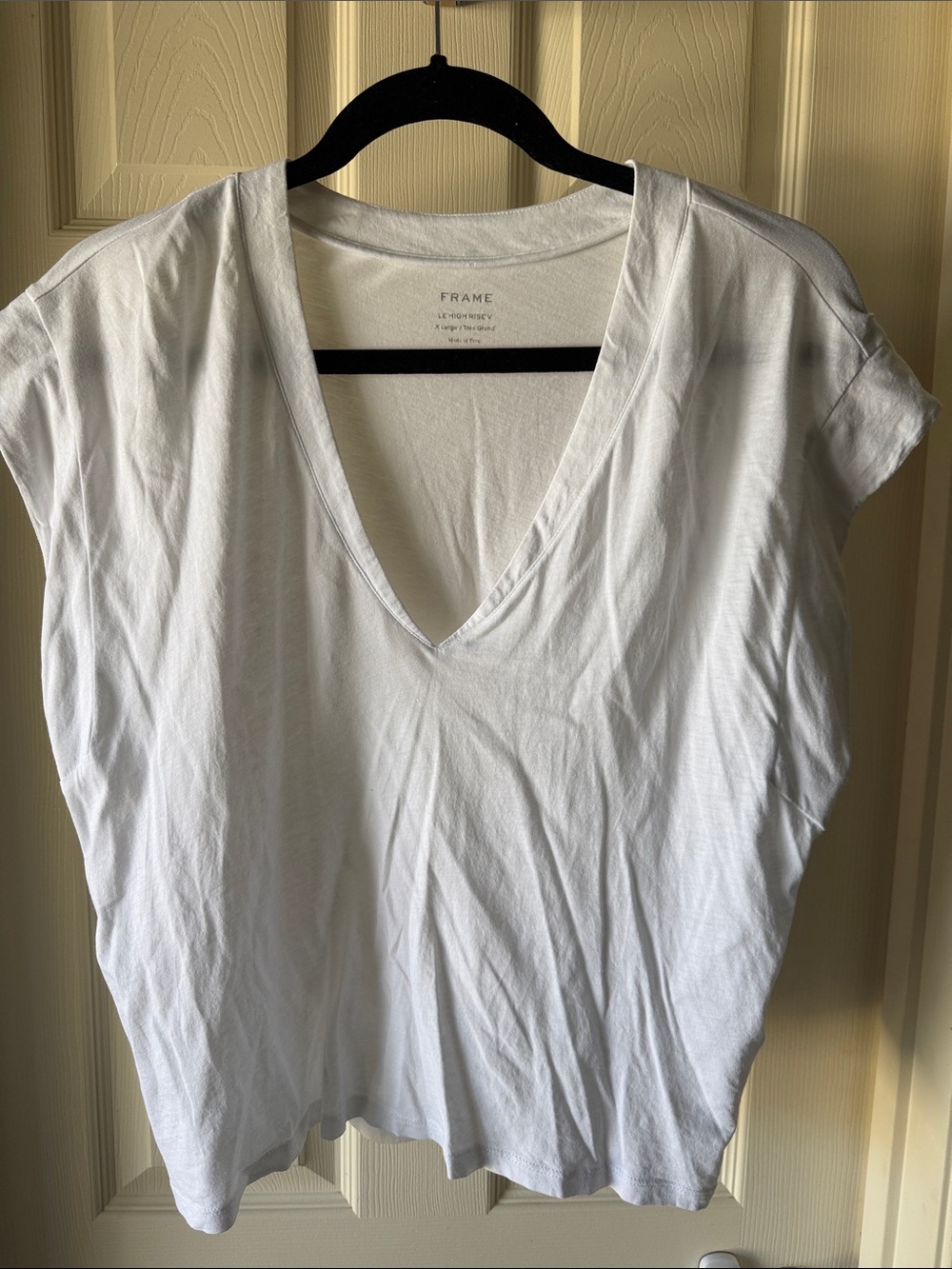 Frame Denim White Deep V-Neck Short Sleeve Tee